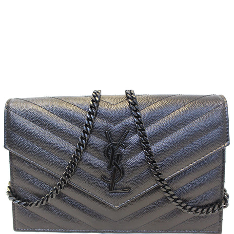 YVES SAINT LAURENT Matelasse Chevron Grain De Poudre Envelope Chain Wallet Black