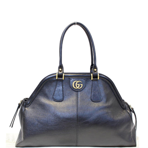 GUCCI Rebelle Top Handle Black Leather Satchel Handbag