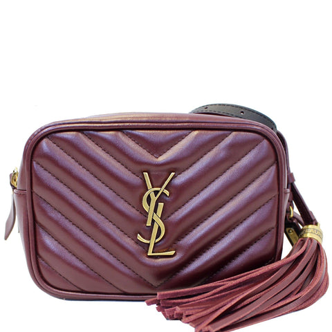 YVES SAINT LAURENT Chevron Lou Leather Belt Bag Burgundy