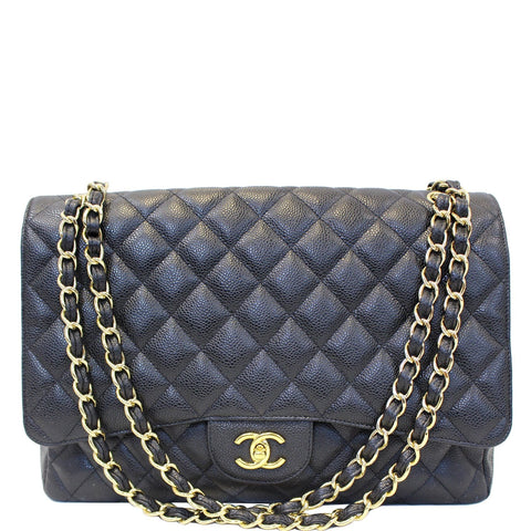 CHANEL Maxi Jumbo Classic Flap Caviar Leather Shoulder Bag Black