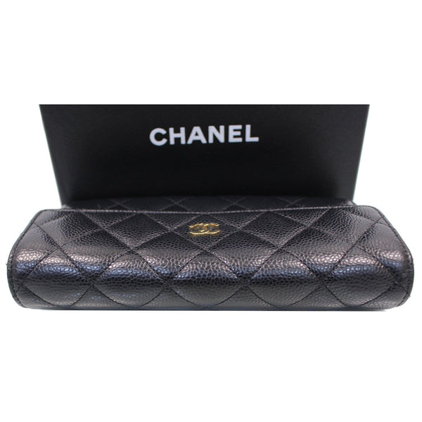 CHANEL Gusset Flap Caviar Leather Wallet Black
