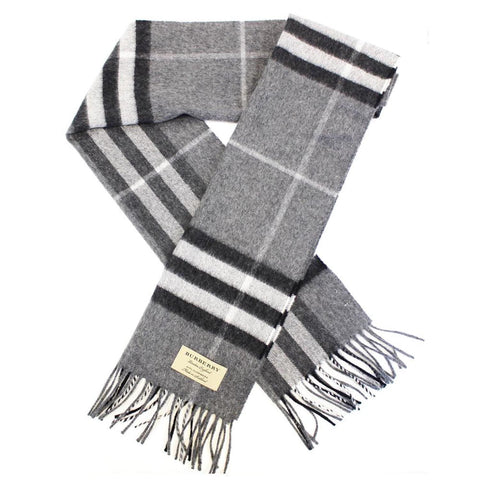 BURBERRY Classic Check Cashmere Scarf Grey