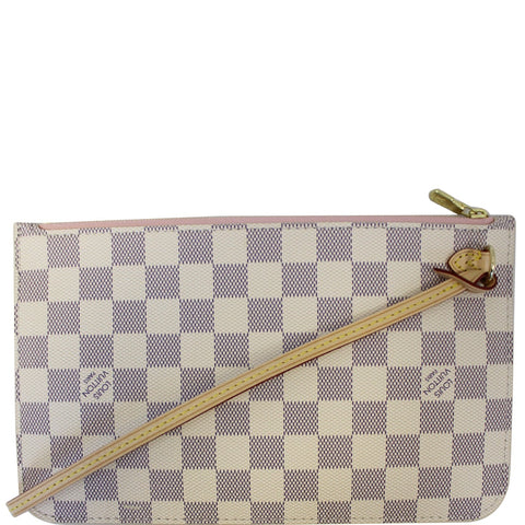 LOUIS VUITTON Pochette Wristlet Pouch Damier Azur Neverfull Rose Ballerine