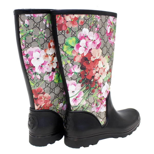 Gucci Flat Rubber Boots GG Supreme Monogram Blooms - right view