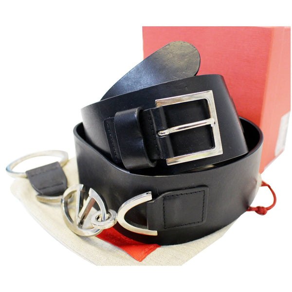 Valentino Logo Black Leather Belt Size 34-US