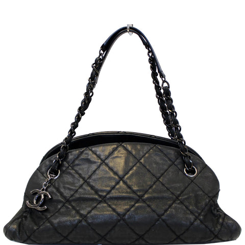 CHANEL Just Mademoiselle Calfskin Leather Bowling Bag Black