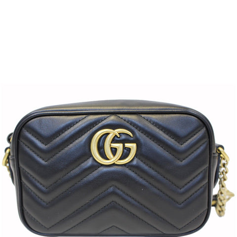 GUCCI GG Marmont Matelasse Mini Leather Crossbody Bag Black 448065