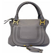 CHLOE Medium Marcie Pebbled Leather Satchel Shoulder Bag Grey-US