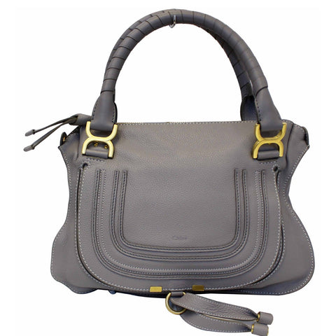 CHLOE Medium Marcie Pebbled Leather Satchel Shoulder Bag Grey