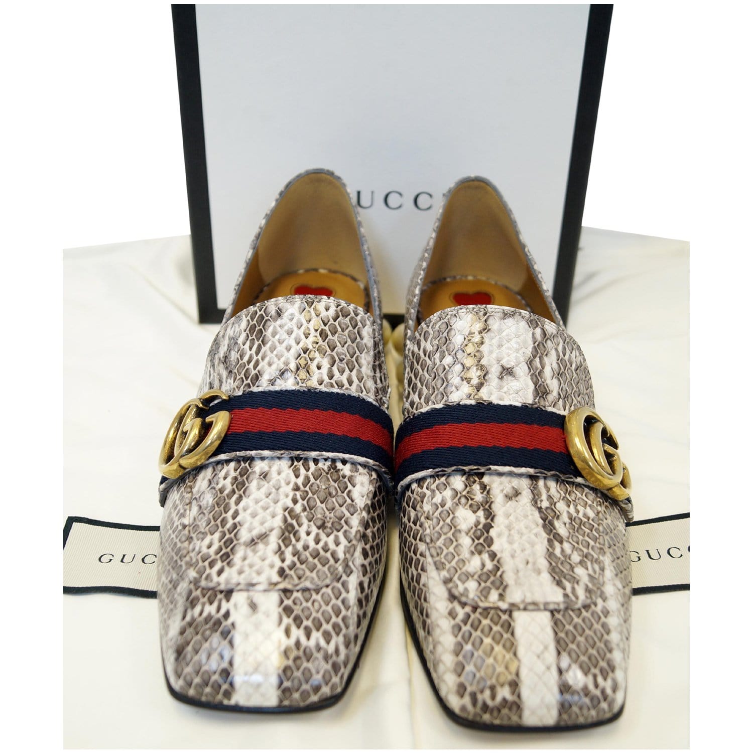 Gucci Mid-Heel GG Snakeskin Loafer Size US Grey