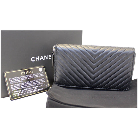 CHANEL Lambskin Chevron Quilted Zip Around Wallet Black-US
