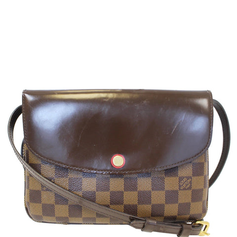 LOUIS VUITTON Twice Pochette Damier Ebene Crossbody Bag Brown