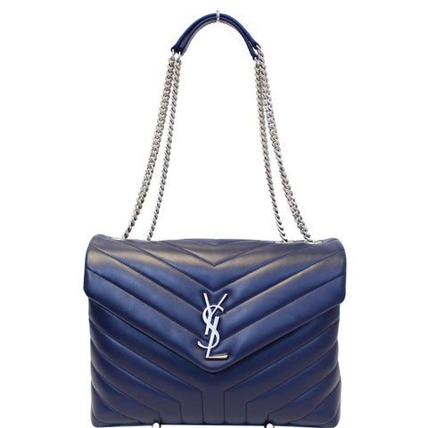 YVES SAINT LAURENT Matelasse Loulou Monogram Calfskin Shoulder Bag Blue