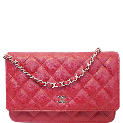 CHANEL Wallet On Chain WOC Caviar Leather Clutch Crossbody Bag Red