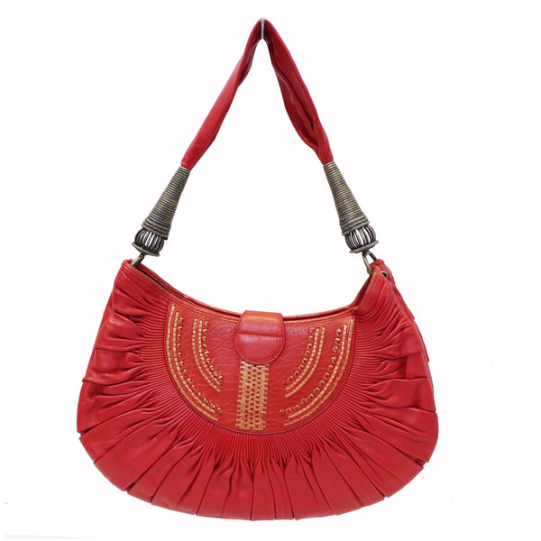 CHRISTIAN DIOR Plisse Pleated Leather Hobo Bag Red-US