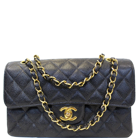 CHANEL Double Flap Small Caviar Leather Shoulder Bag Black