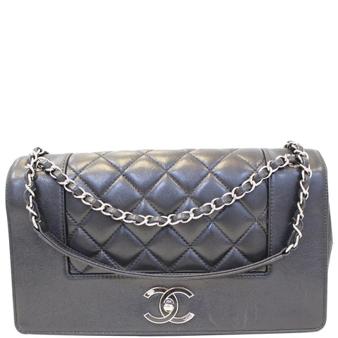 CHANEL Mademoiselle Vintage Flap Sheepskin Leather Shoulder Bag Black