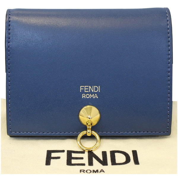 Fendi Bi-Fold Leather Wallet Blue For Women - front view