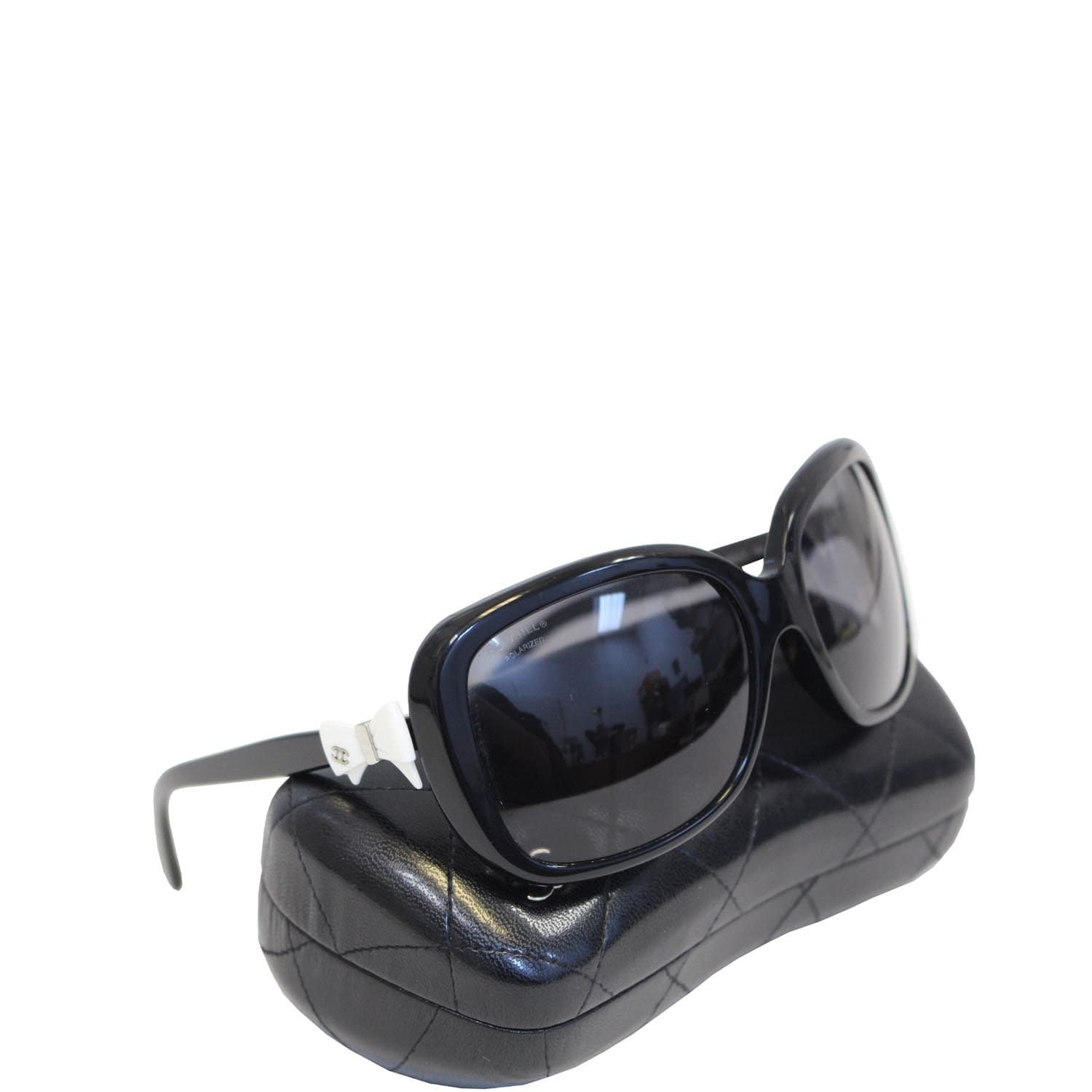 Chanel 5171 501/3C Sunglasses Polished Black w/ White Bow Silver CC Logo -  Read