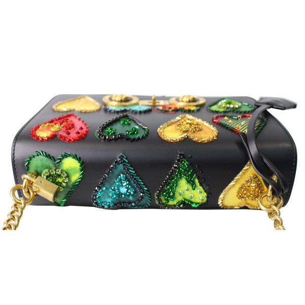 VERSACE Hearts Embellished Leather Shoulder Bag Black