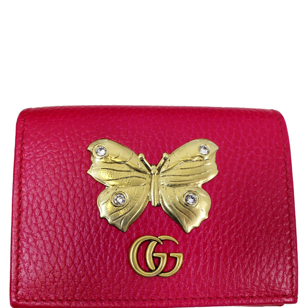 GUCCI Butterfly Leather Card Case Wallet Pink 499361-US