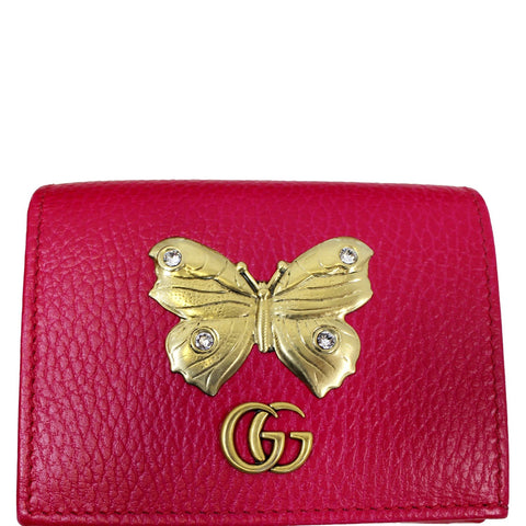 GUCCI Butterfly Leather Card Case Wallet Pink 499361