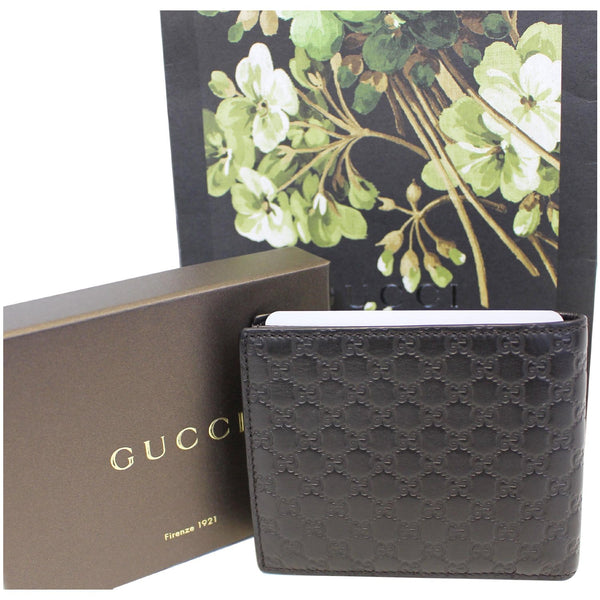GUCCI Black Leather Micro GG Guccissima Bifold Wallet-US