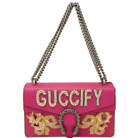GUCCI Dionysus Guccify Grained Leather Shoulder Bag Pink