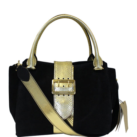 BURBERRY The Medium Buckle Suede and Snakeskin Tote Shoulder Bag Black - 20% OFF