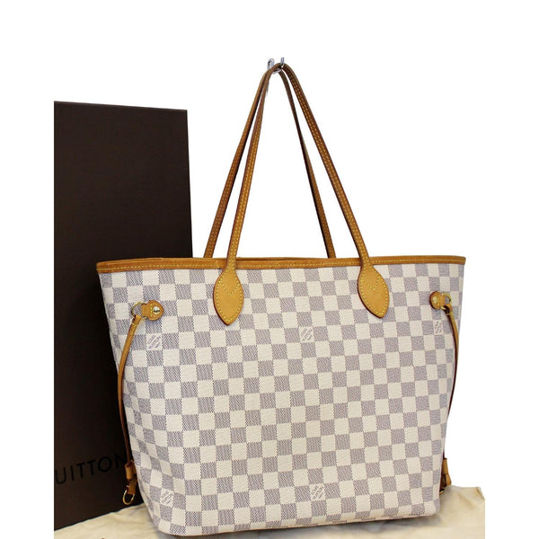 Louis Vuitton Neverfull MM Damier Azur Tote Bag - lv strap