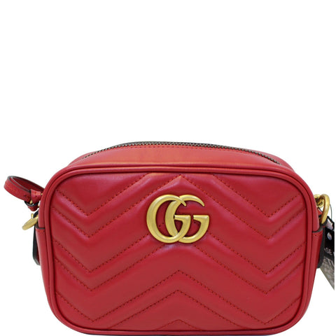 GUCCI GG Marmont Matelasse Mini Leather Crossbody Bag Red