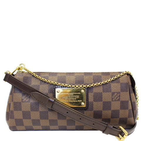 LOUIS VUITTON Pochette Eva Damier Ebene Clutch Crossbody Bag Brown