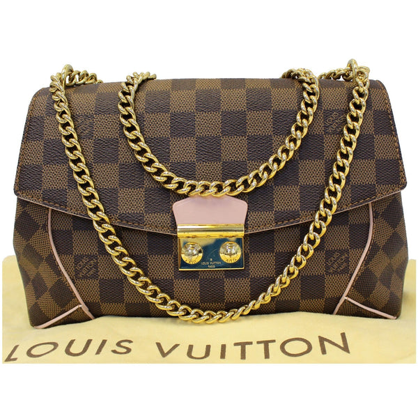 LOUIS VUITTON Caissa Chain Damier Ebene Clutch Shoulder Bag Rose Ballerine