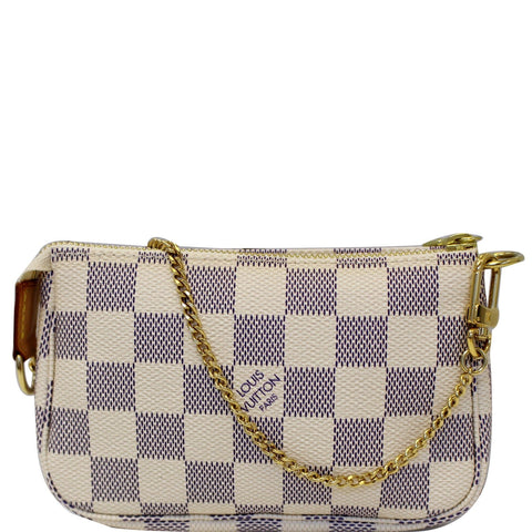 LOUIS VUITTON Mini Pochette Damier Azur Accessoires Pouch White
