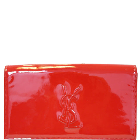YVES SAINT LAURENT Large Belle de Jour Patent Leather Clutch Bag Red