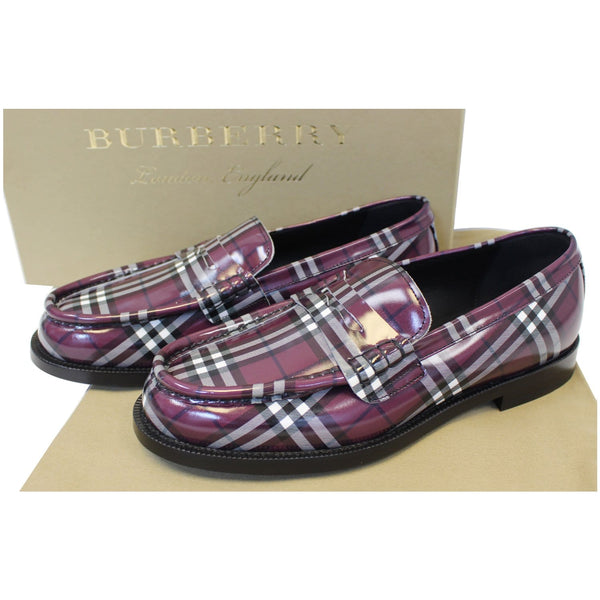  Burberry Check Leather Loafers - front view