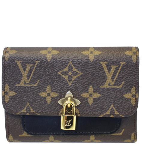 LOUIS VUITTON Flower Lock Monogram Canvas Compact Wallet Black