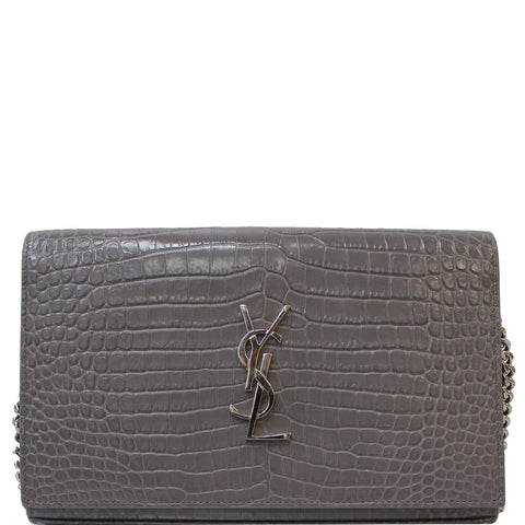 YVES SAINT LAURENT Kate Small Crocodile Leather Crossbody Bag Grey - Last Call