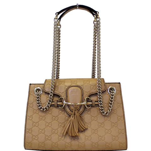 GUCCI Emily Guccissima Leather Chain Shoulder Bag Rose Beige 369621