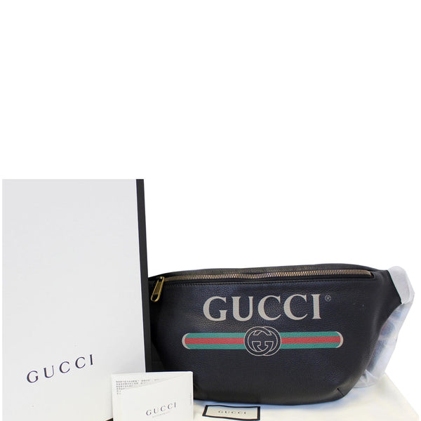 GUCCI Print Leather Black Belt Waist Bum Bag Medium 530412