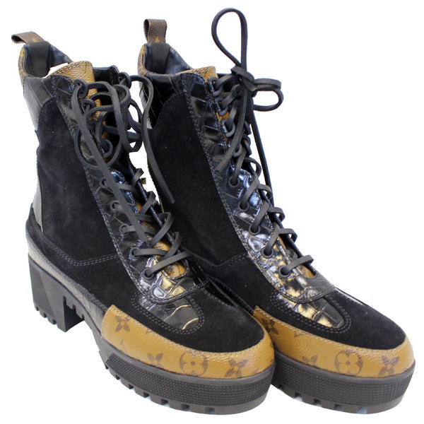 LOUIS VUITTON Laureate Monogram Suede Calfskin Platform Desert Boots-US