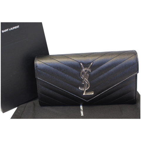 Yves Saint Laurent Wallet Large Grain De Poudre Black - side view
