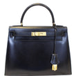 HERMES Kelly Sellier 28 Box Leather Bag Black-US