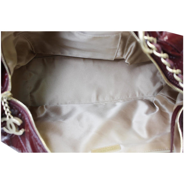 CHANEL Rock & Chain Patent Vinyl Bowler Shoulder Bag Red