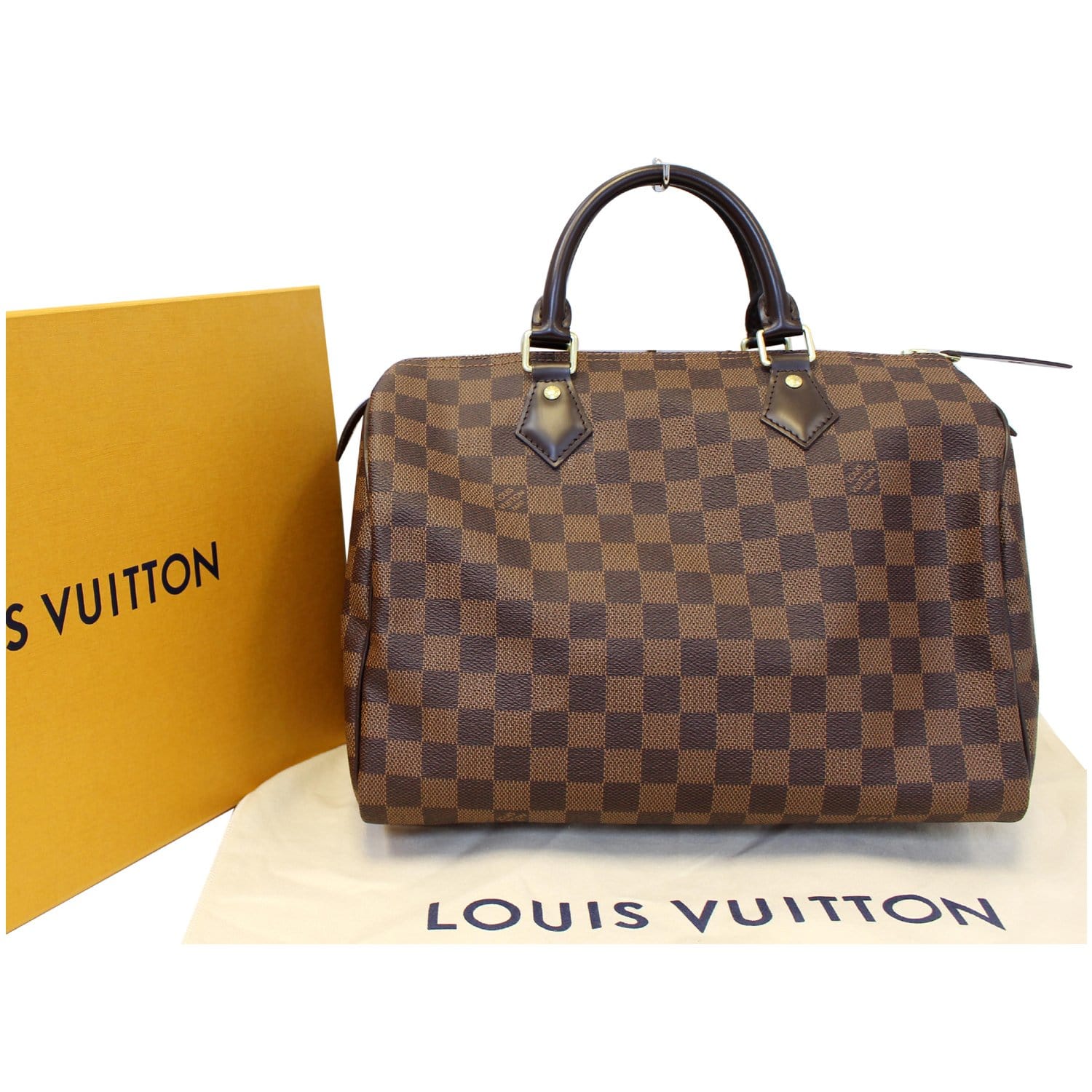 New Year Deal - LOUIS VUITTON Speedy 30 Damier Ebene Satchel Bag Brown - Sac  à main Louis Vuitton Speedy 35 en cuir épi bleu