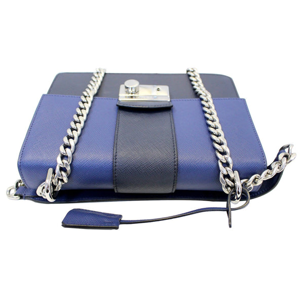 Prada Saffiano Leather Shoulder Bag in Blue - Laid View