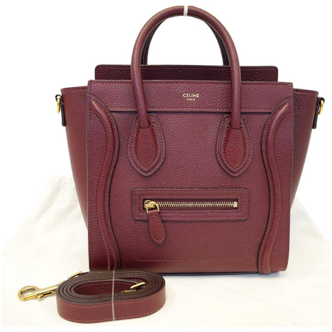 CELINE Nano Luggage Calfskin Leather Shoulder Bag Light Burgundy