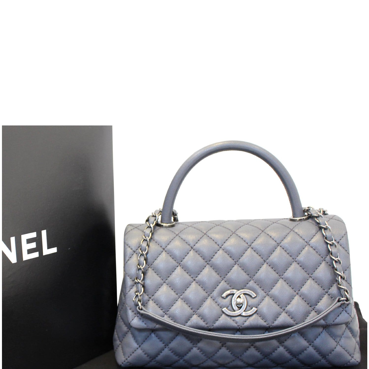 Chanel 2022 Quilted Vanity Case - Grey Handle Bags, Handbags