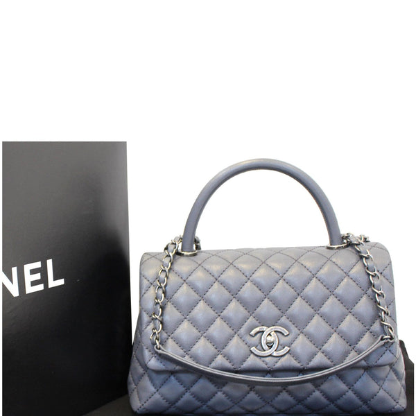 CHANEL Coco Handle Caviar Quilted Leather Shoulder Bag Grey