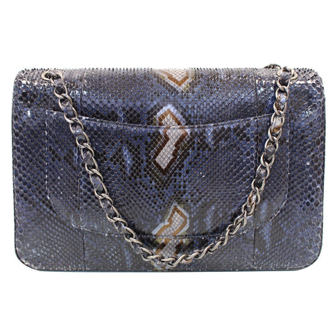 Chanel Timeless Classic Double Flap Python Shoulder Bag Blue front 